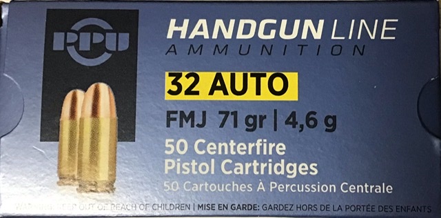 32 Auto PPU 71 gr. FMJ 50 rounds Brass M-ID: PPH32AF UPC: 8605003813026